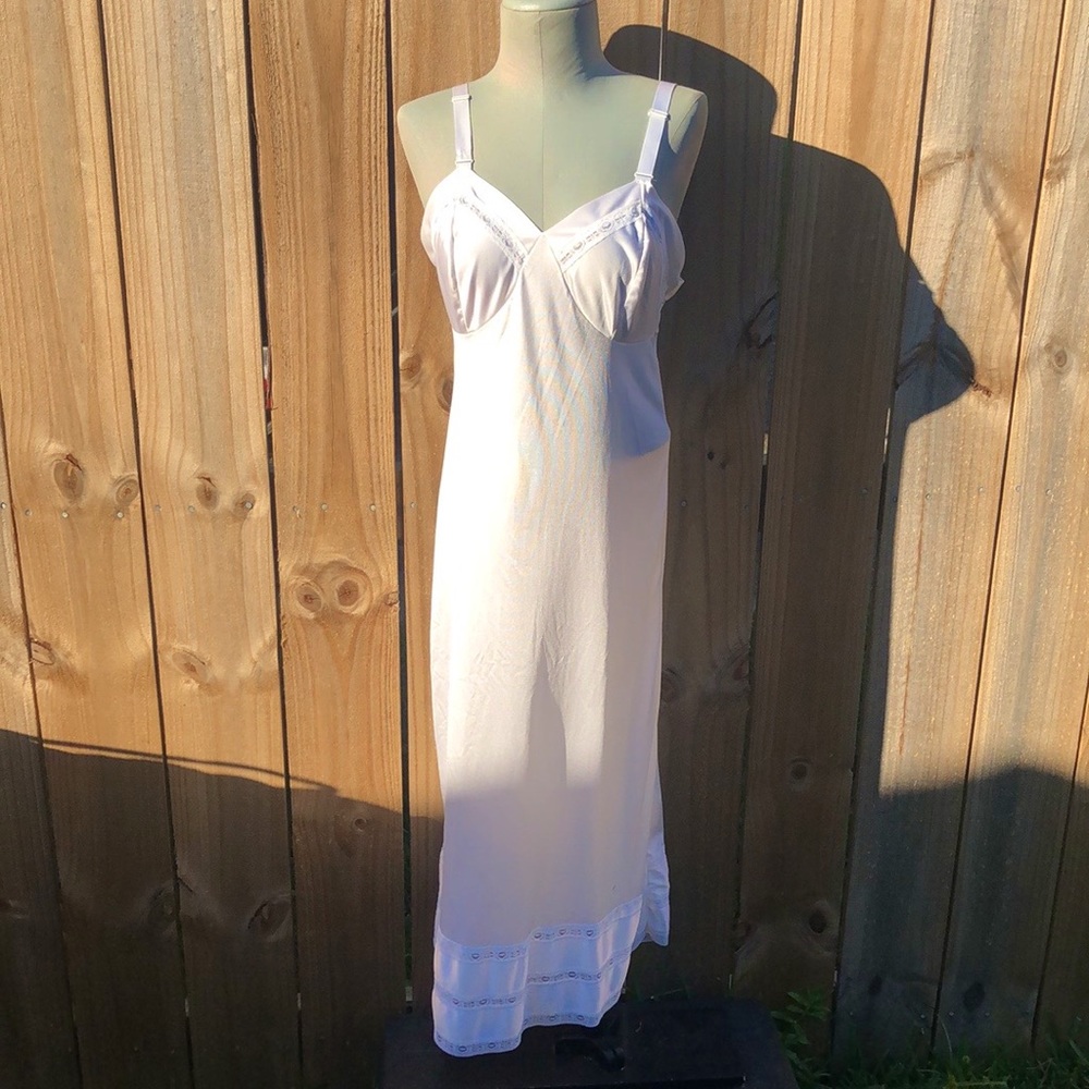 Vintage Nylon Long White Slip Dress